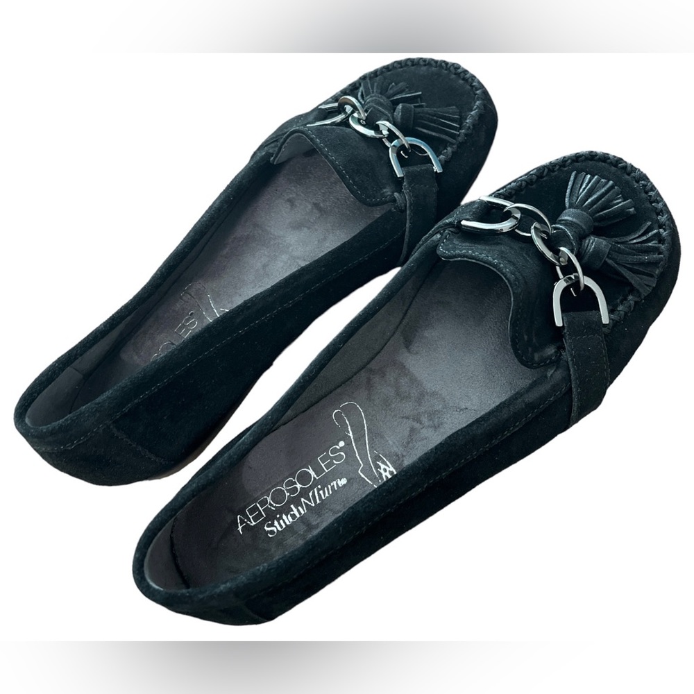 🎉Aerosoles Womens Size 6 Medium Super Soft Black Suede Loafers Shoes Comfort
